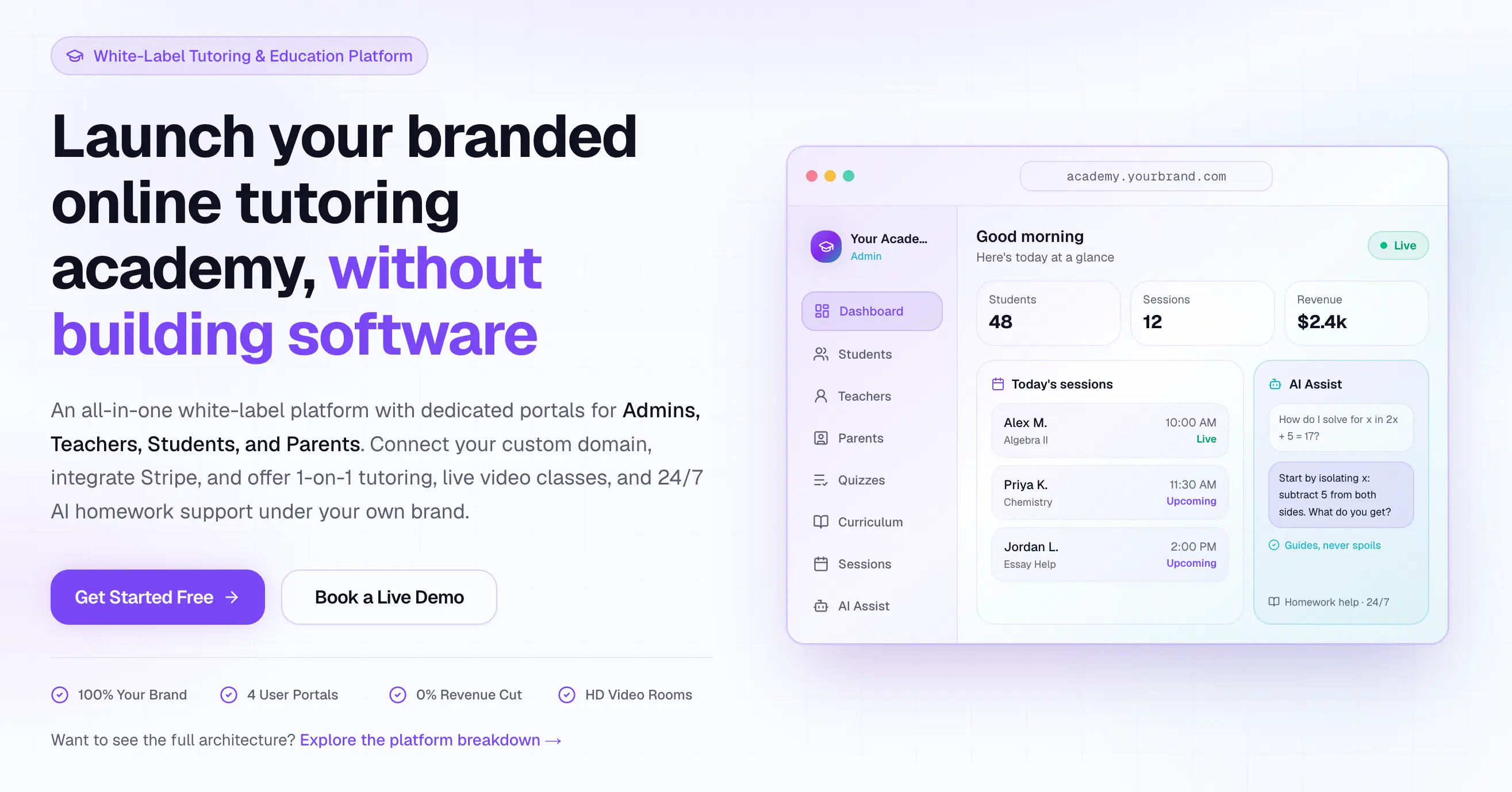 Launch Your Academy multi-portal education platform dashboard