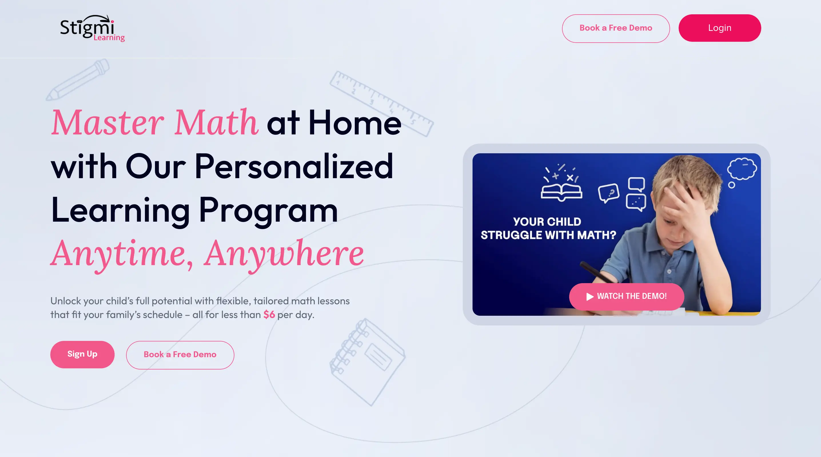 Stigmi Learning online tutoring platform landing page